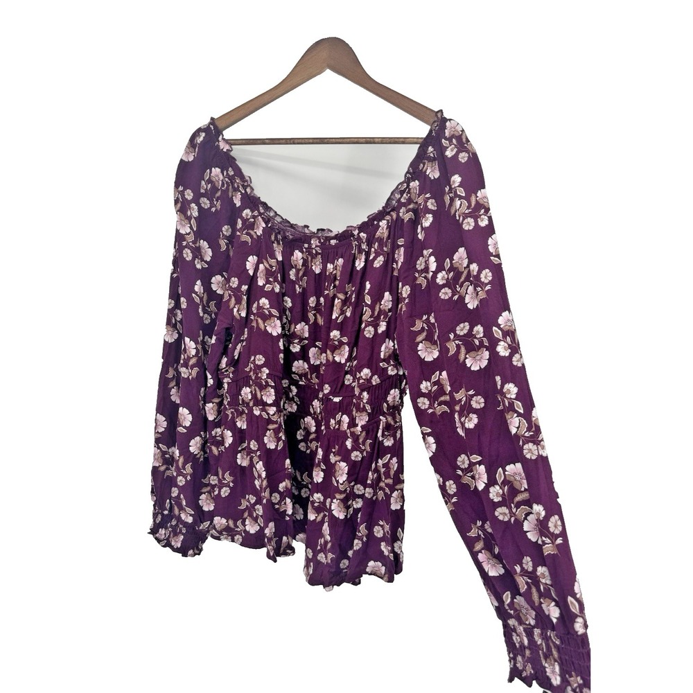 Torrid‎ 3X Purple Floral Smocked Blouse Dolman Sleeves Fairy Cottagecore Smocked